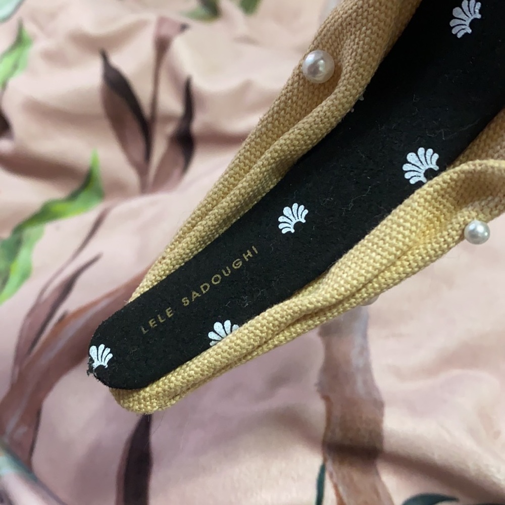 Woven Tan Pearl Embellished Lele Sadoughi Headband - Picture 3 of 3